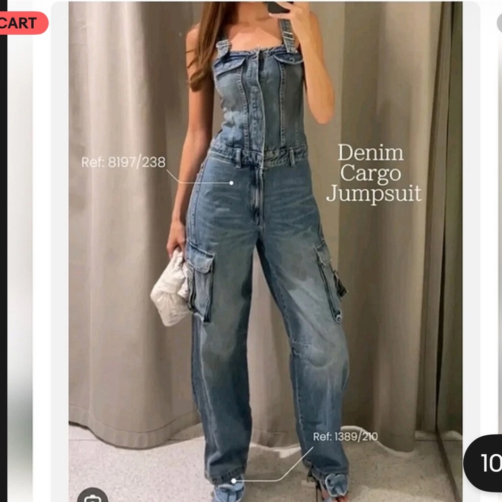 Zara Denim Cargo Jumpsuit in Light Blue